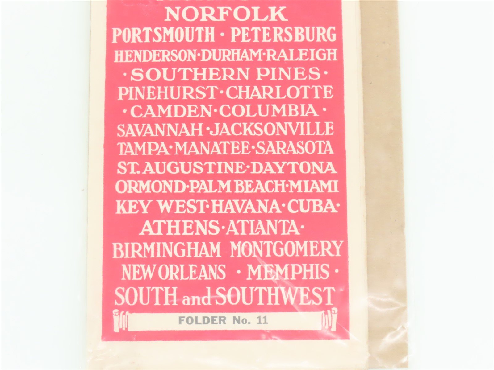 Antique SAL Seaboard Air Line Railway Folder No. 11 Public Timetable Circa 1916