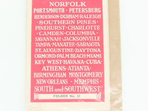 Antique SAL Seaboard Air Line Railway Folder No. 11 Public Timetable Circa 1916