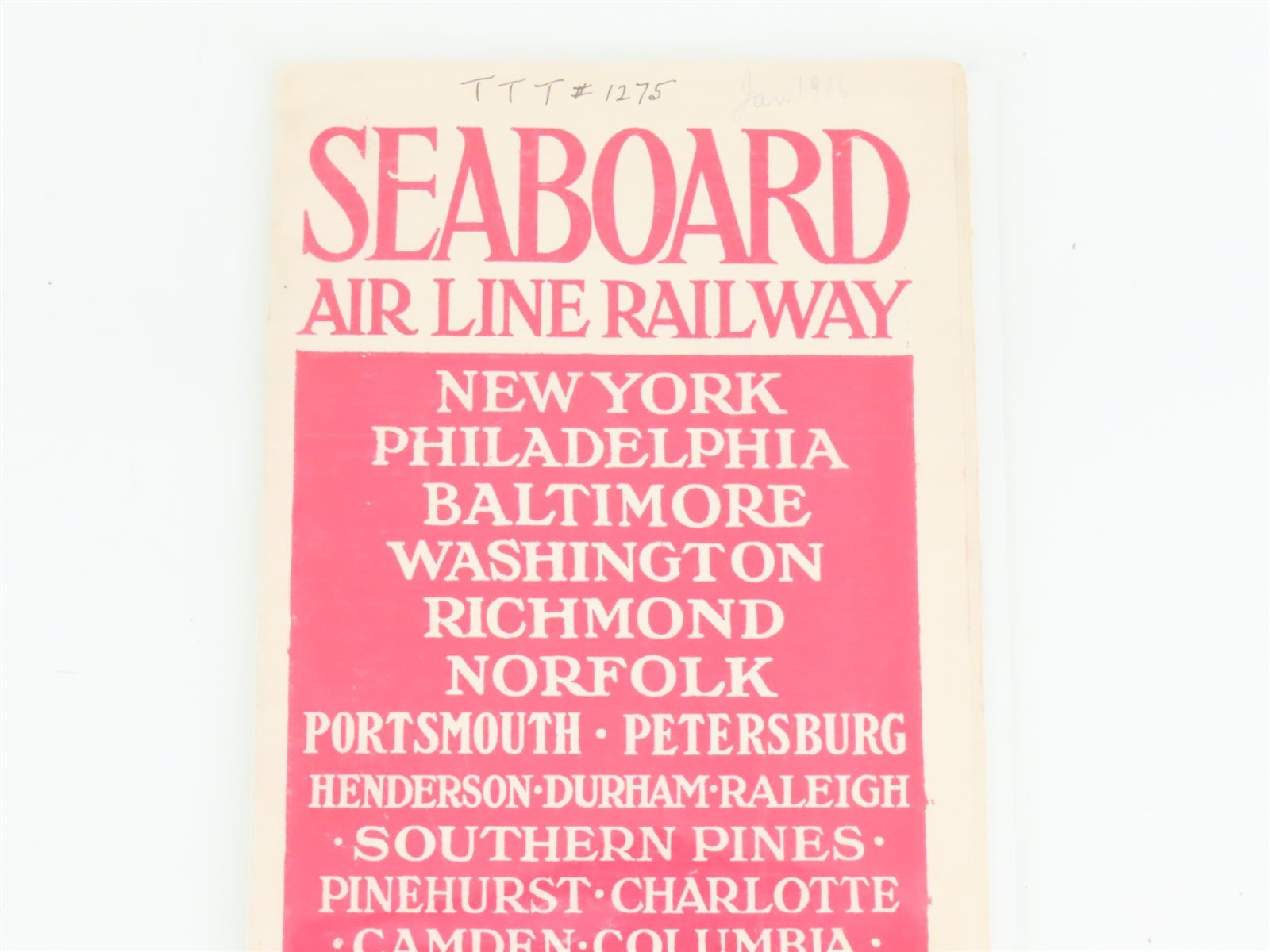 Antique SAL Seaboard Air Line Railway Folder No. 11 Public Timetable Circa 1916