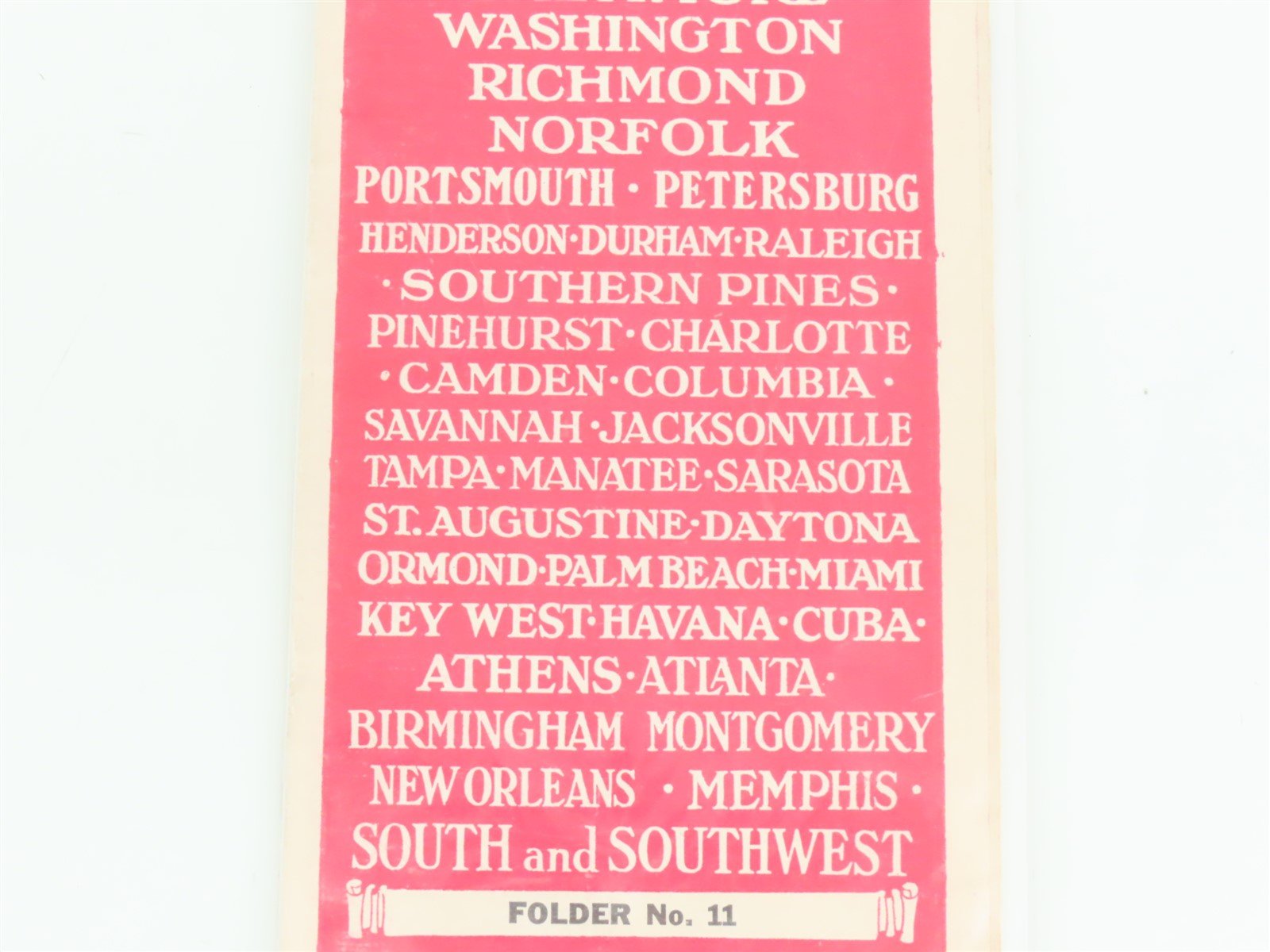 Antique SAL Seaboard Air Line Railway Folder No. 11 Public Timetable Circa 1916