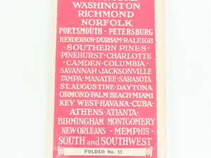 Antique SAL Seaboard Air Line Railway Folder No. 11 Public Timetable Circa 1916