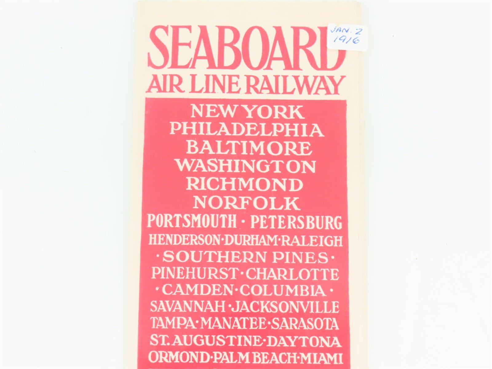 Antique SAL Seaboard Air Line Railway Folder No. 11 Public Timetable Circa 1916