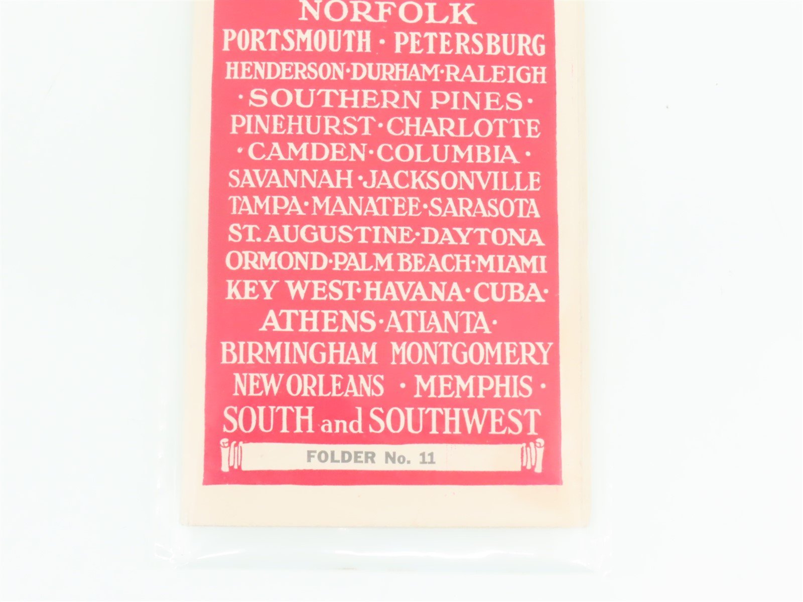 Antique SAL Seaboard Air Line Railway Folder No. 11 Public Timetable Circa 1916