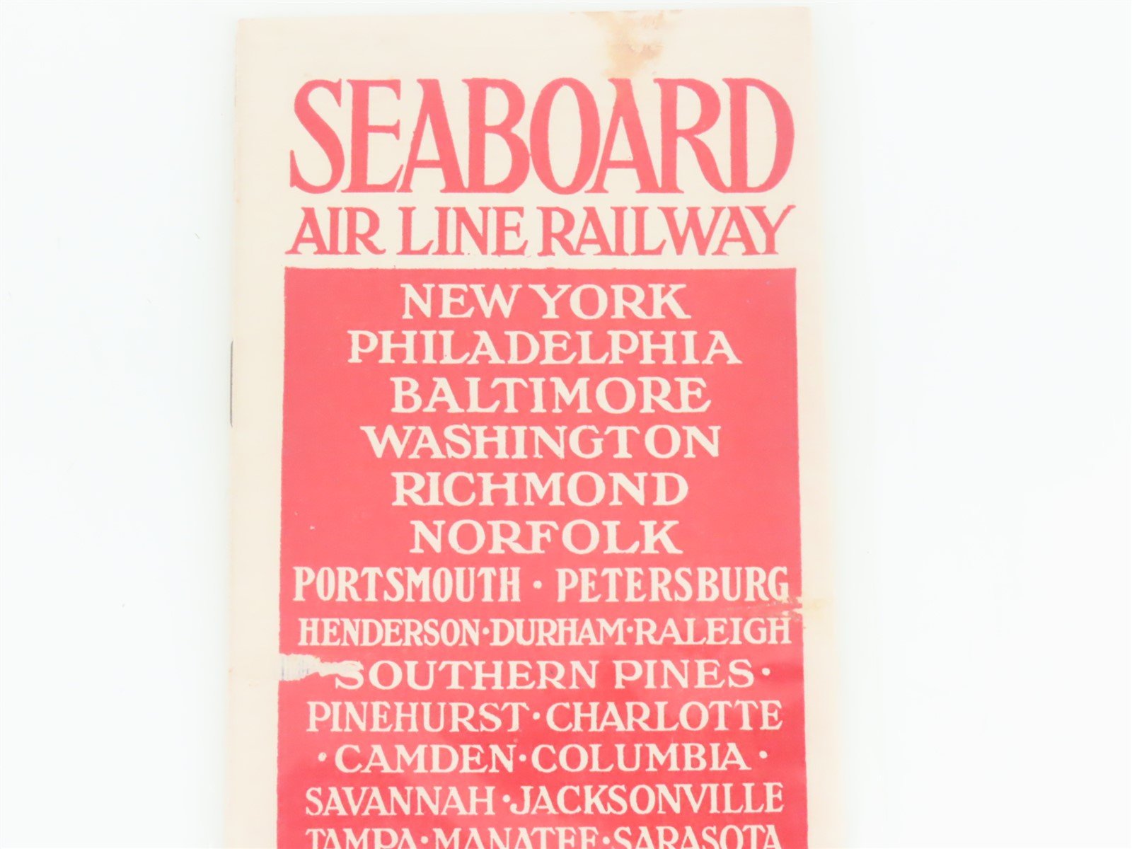 Antique SAL Seaboard Air Line Railway Folder No. 24 Public Timetable 1917