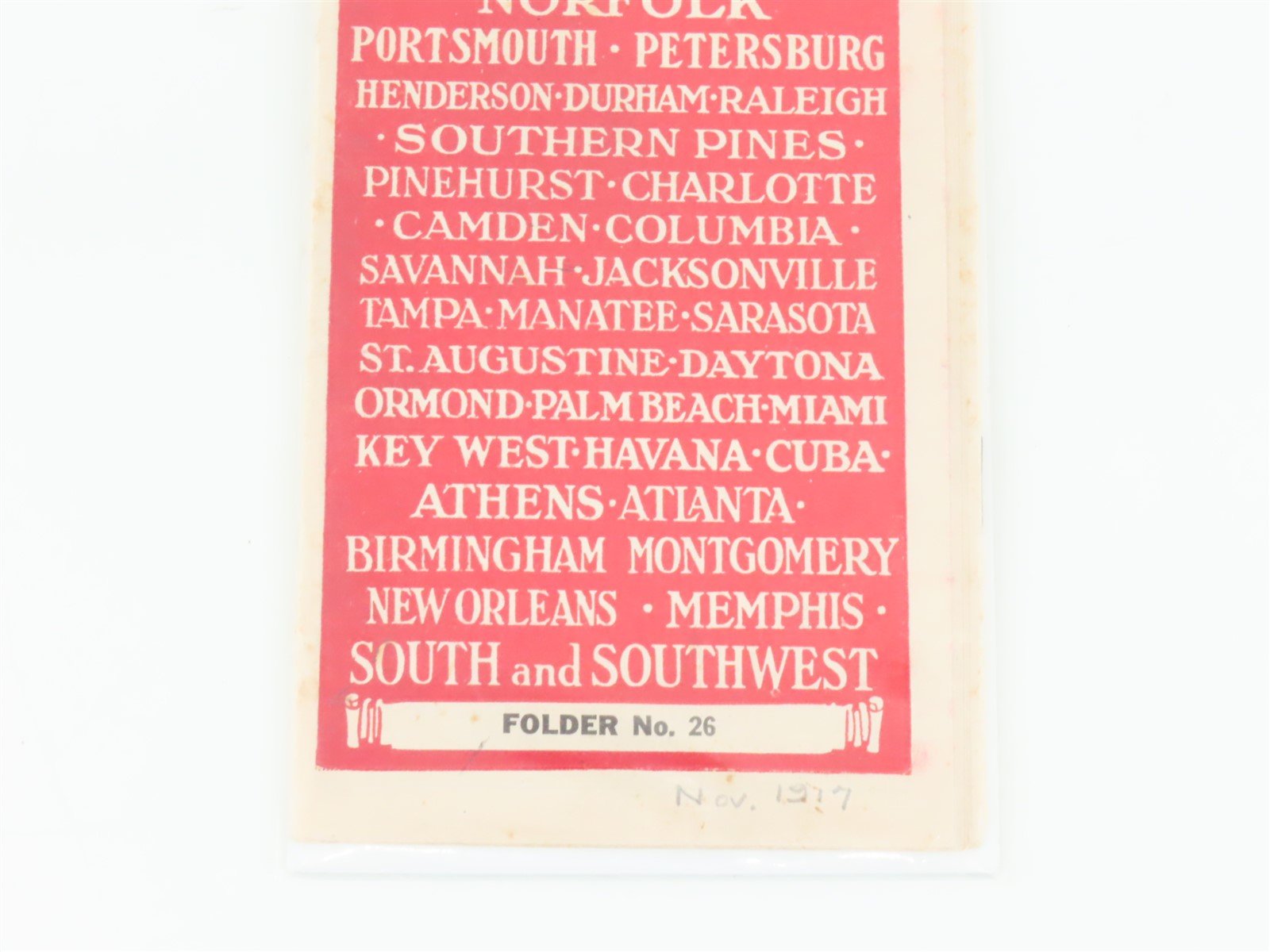 Antique SAL Seaboard Air Line Railway Folder No. 26 Public Timetable 1917