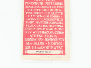 Antique SAL Seaboard Air Line Railway Folder No. 26 Public Timetable 1917