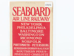 Antique SAL Seaboard Air Line Railway Folder No. 16 Public Timetable 1916