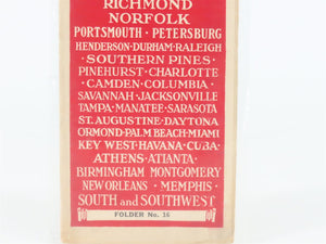 Antique SAL Seaboard Air Line Railway Folder No. 16 Public Timetable 1916