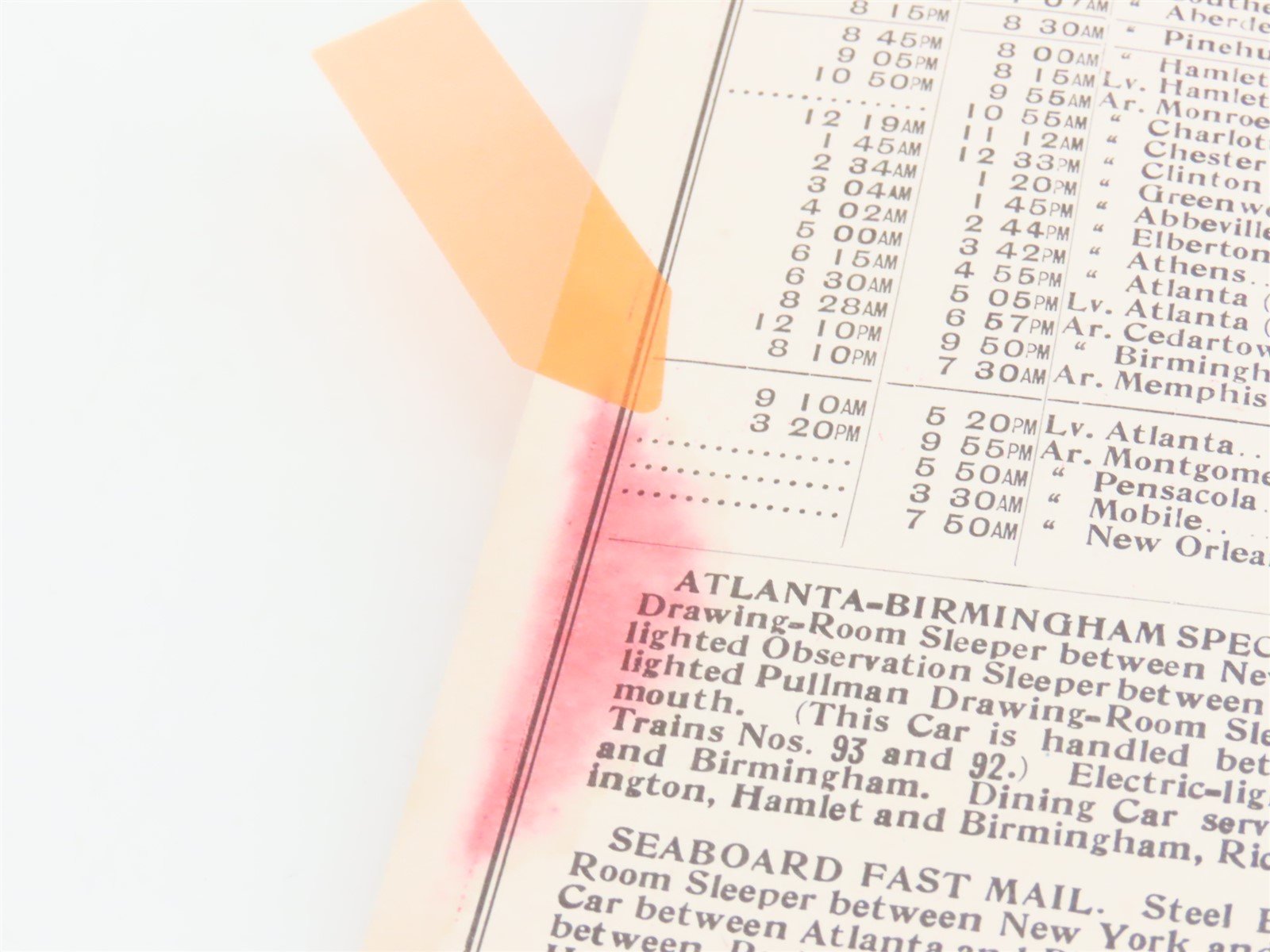 Antique SAL Seaboard Air Line Railway Public Timetable 1913
