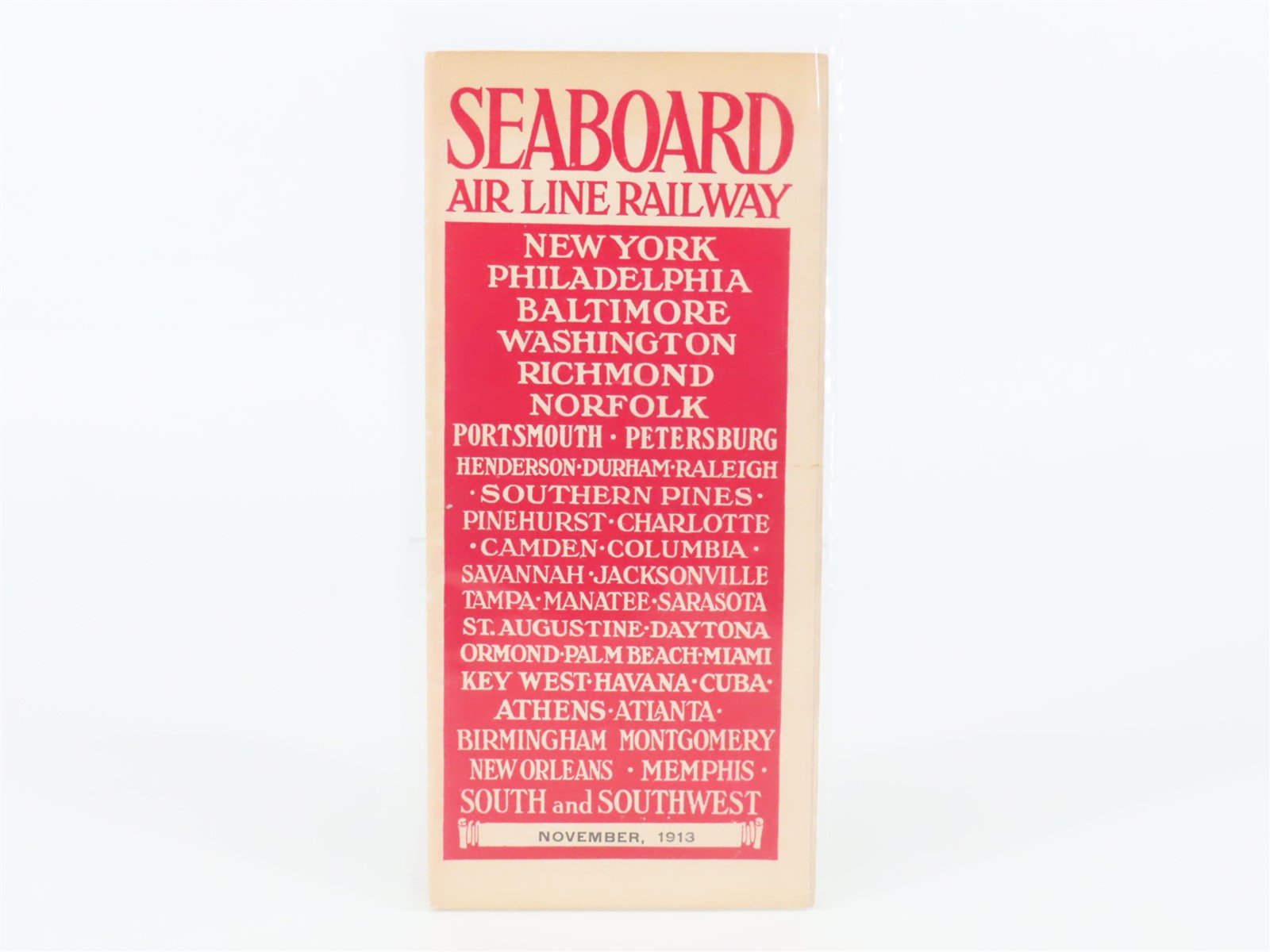 Antique SAL Seaboard Air Line Railway Public Timetable 1913