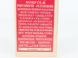 Antique SAL Seaboard Air Line Railway Public Timetable 1913