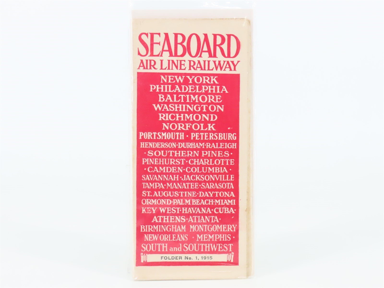 Antique SAL Seaboard Air Line Railway Folder No. 1 Public Timetable 1915