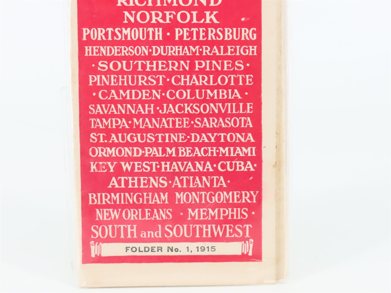 Antique SAL Seaboard Air Line Railway Folder No. 1 Public Timetable 1915