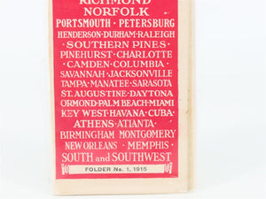 Antique SAL Seaboard Air Line Railway Folder No. 1 Public Timetable 1915