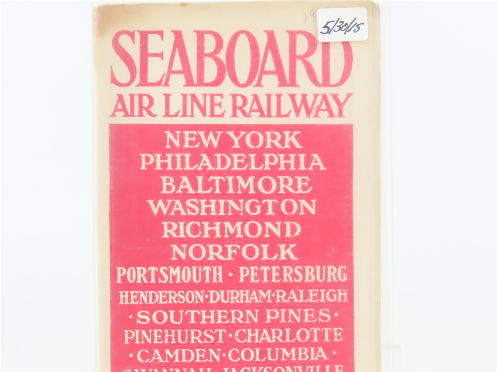 Antique SAL Seaboard Air Line Railway Folder No. 7 Public Timetable 1915