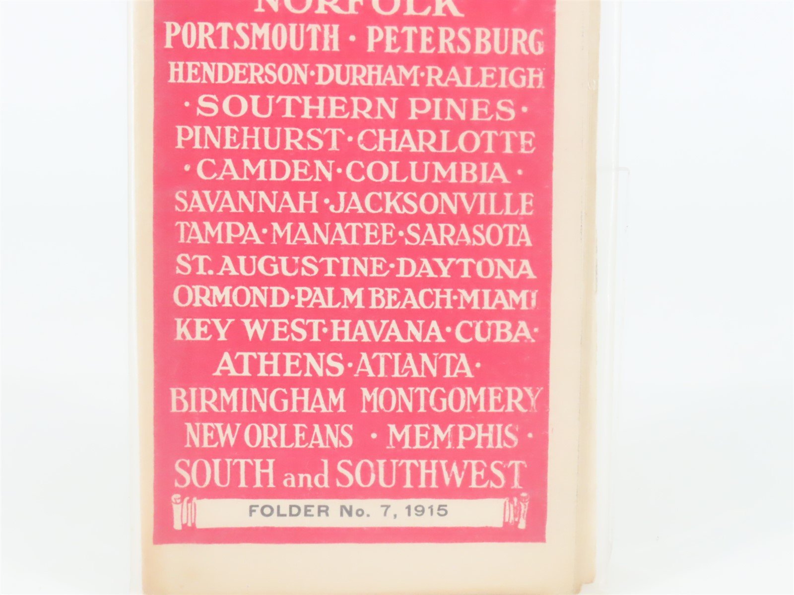 Antique SAL Seaboard Air Line Railway Folder No. 7 Public Timetable 1915