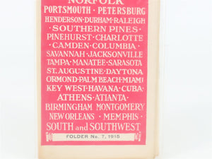 Antique SAL Seaboard Air Line Railway Folder No. 7 Public Timetable 1915