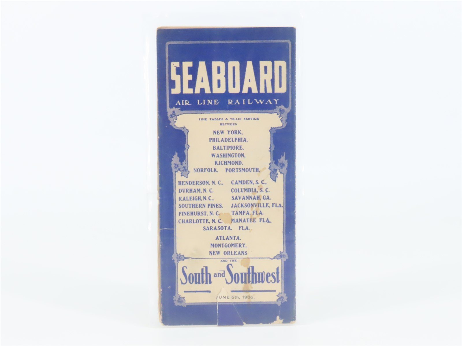 Antique SAL Seaboard Air Line Railway Public Timetable 1905