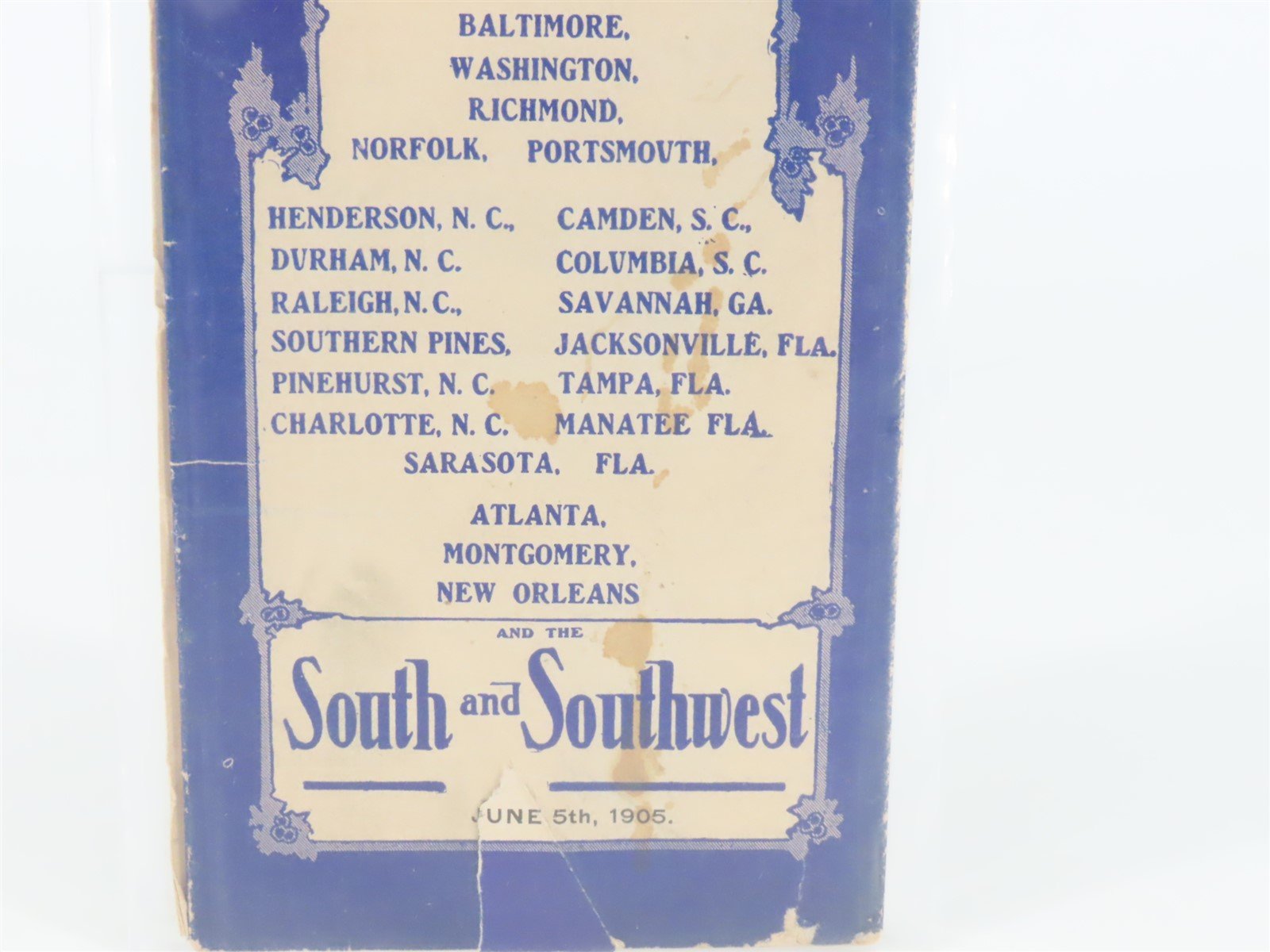 Antique SAL Seaboard Air Line Railway Public Timetable 1905