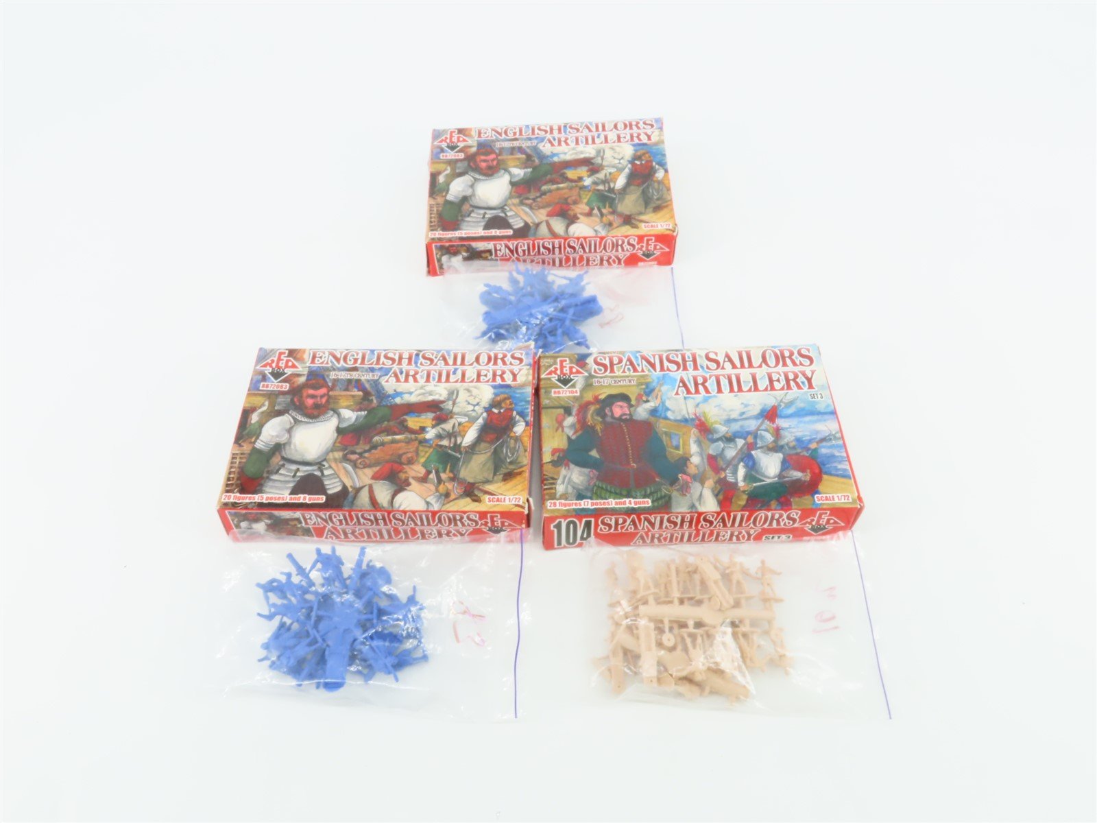LOT of 3 1:72 Red Box 16-17th Century English & Spanish Artillery Figures/People