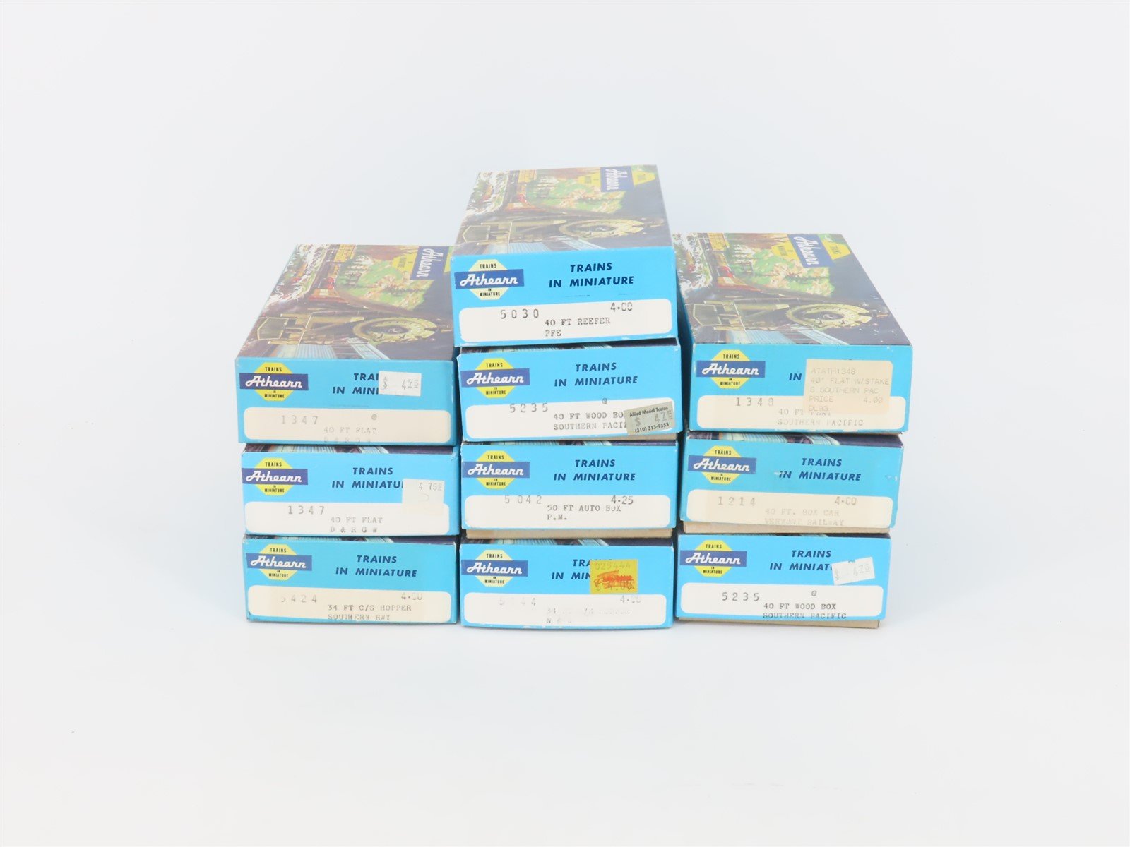 LOT of 10 HO Scale Athearn Kits D&RGW, SP, N&W, PM & More Assorted Freight Cars