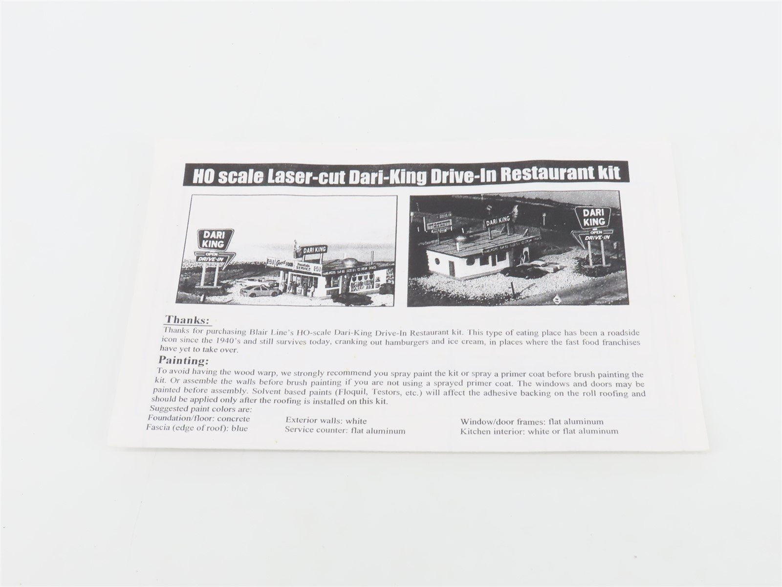 HO 1/87 Scale Blair Line Laser-Cut Kit 182 Dari-King Drive In Restaurant
