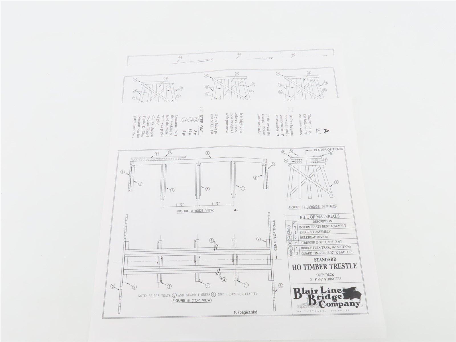 HO 1/87 Scale Blair Line Laser-Cut Kit 167 Open Deck Timber Trestle