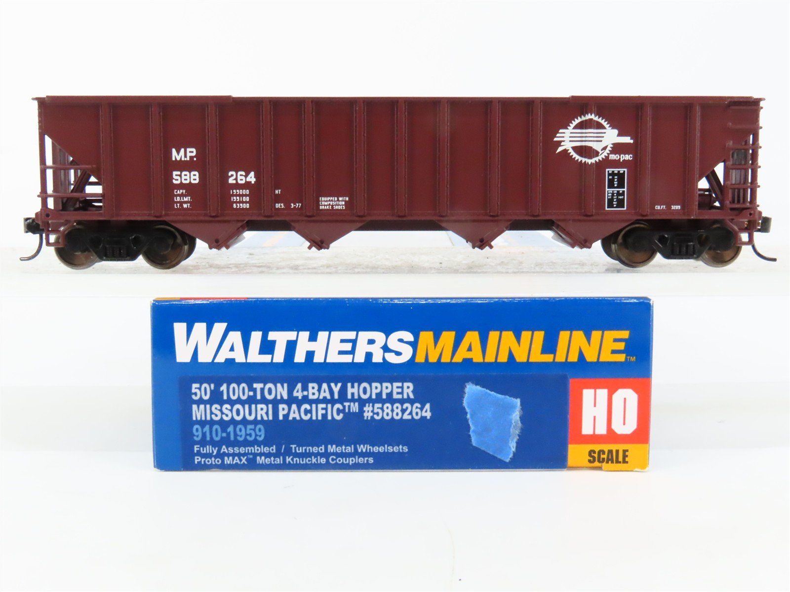 HO Scale Walthers Mainline 910-1959 MP Railway 50' 100-Ton Open Hopper #588264