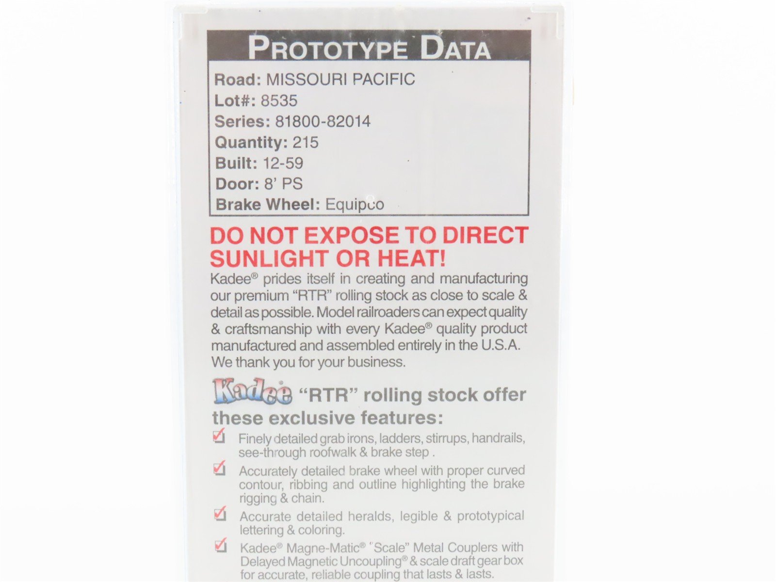 HO Scale Kadee 6375 MP Missouri Pacific Eagles 50' Single Door Box Car #81882