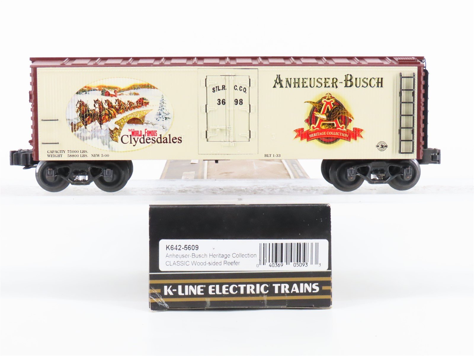 O Gauge 3-Rail K-Line K642-5609 STLRCCO Anheuser-Busch Wood Sided Reefer #3698