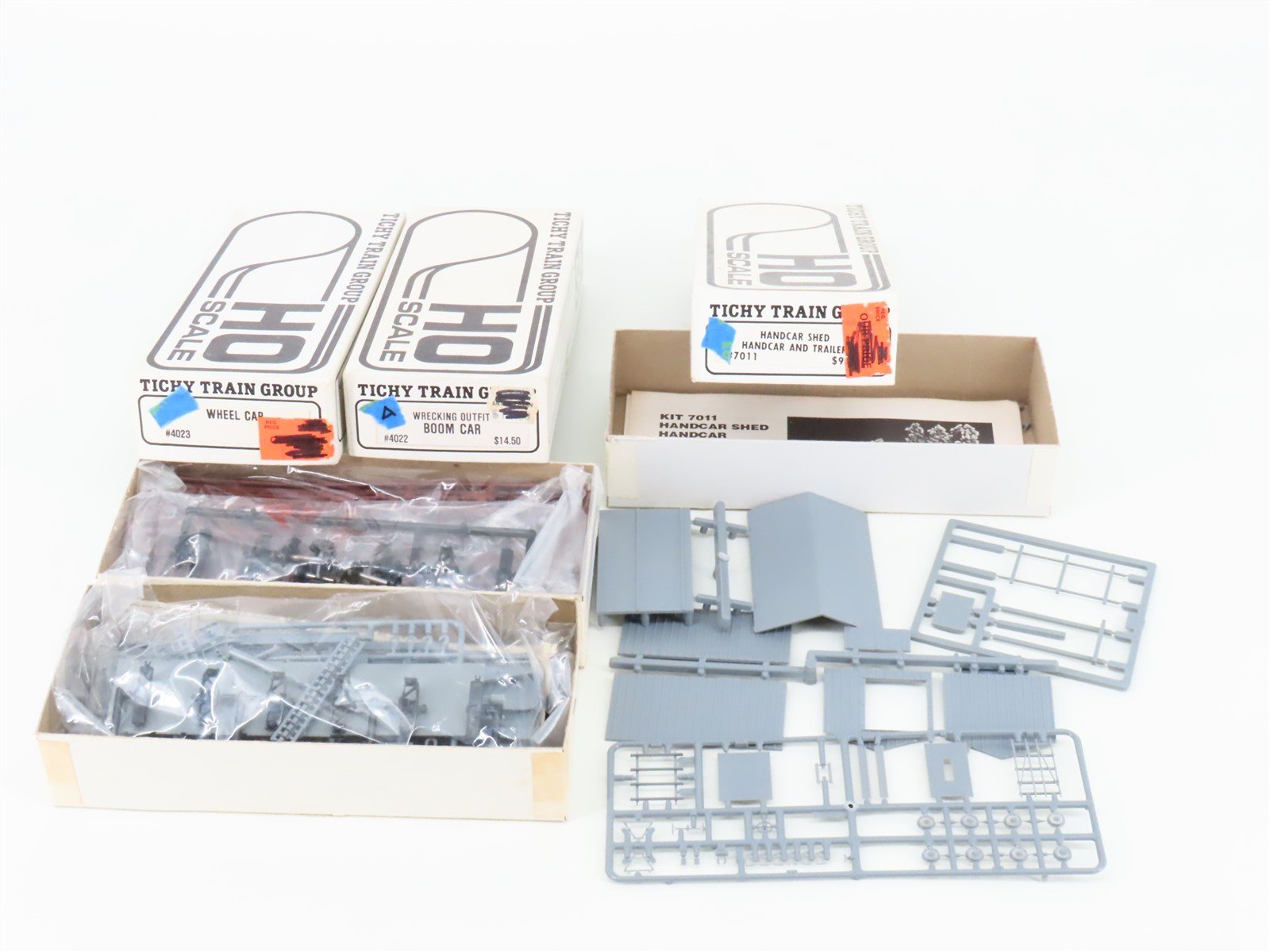 LOT of 3 HO Scale Tichy Train Group Kits Wheel Car, Boom Car, & Handcar Shed