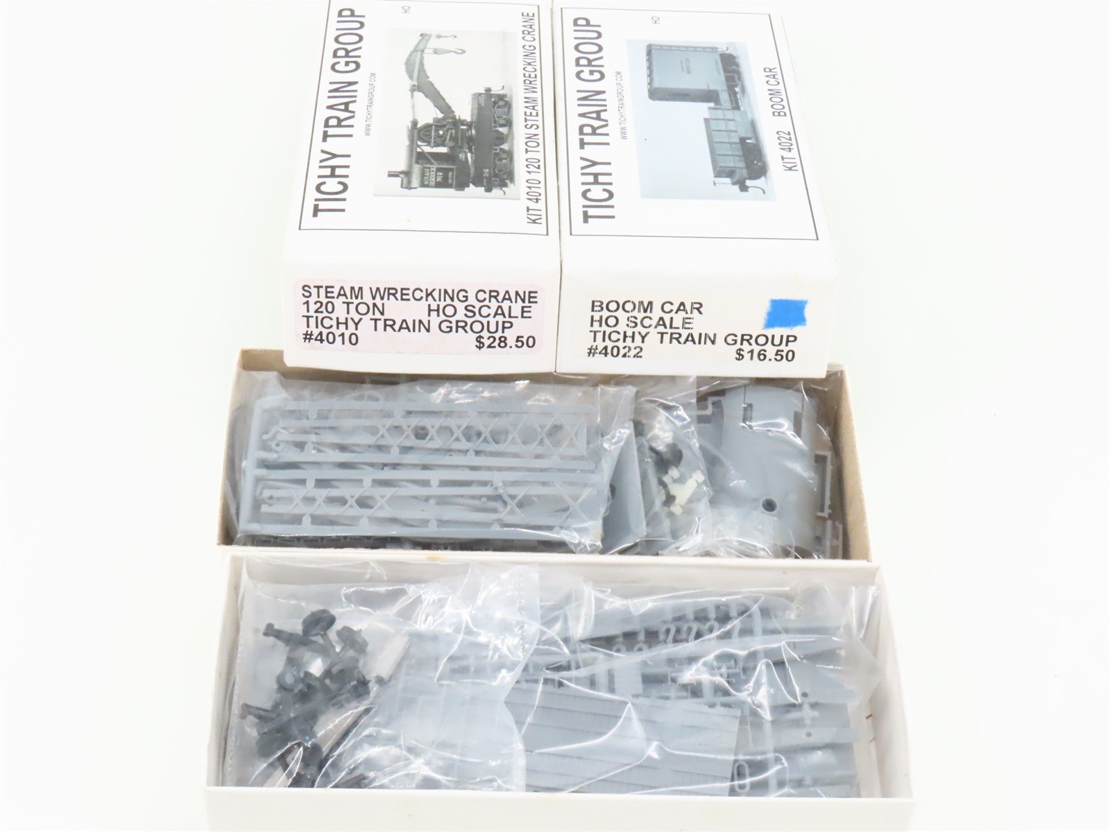 LOT of 2 HO Scale Tichy Train Group Kits Boom Car & Steam Wrecking Crane