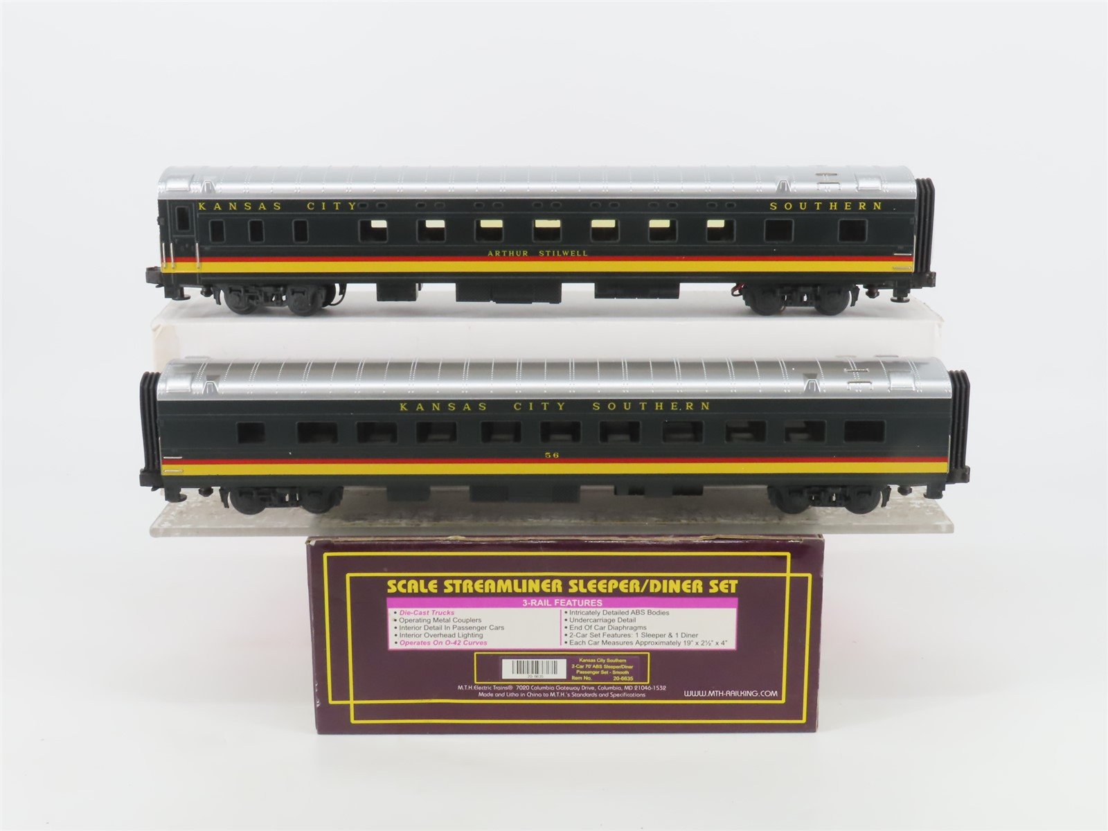O 3-Rail MTH 20-6635 KCS Kansas City Southern Sleeper/Dome Passenger 2-Car Set