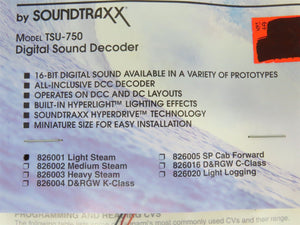 Soundtraxx 826001 Micro-Tsunami TSU-750 Light Steam DCC Sound Decoder