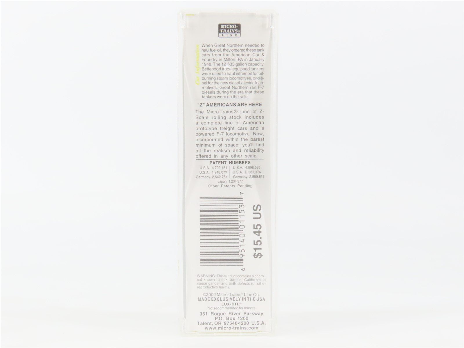 Z Micro-Trains MTL 14417-2 GN Great Northern 39' Single Dome Tankcar #X1155