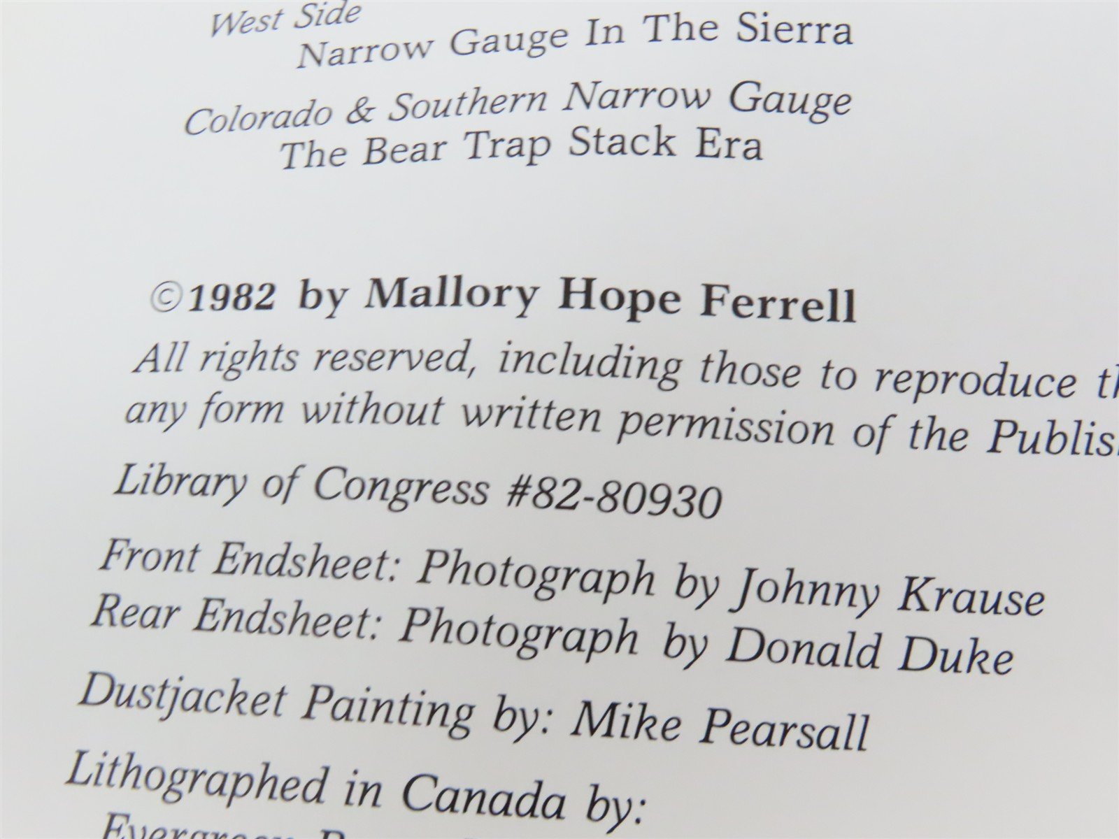 Southern Pacific Narrow Gauge by Mallory Hope Ferrell ©1982 HC Book