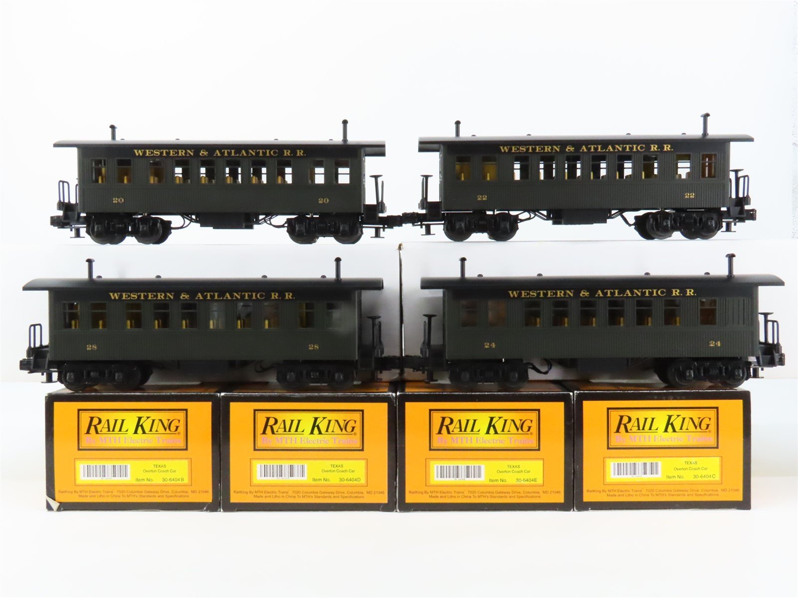 O Gauge 3-Rail MTH 30-6404 W&A Railway Texas Overland Passenger 4-Car Set