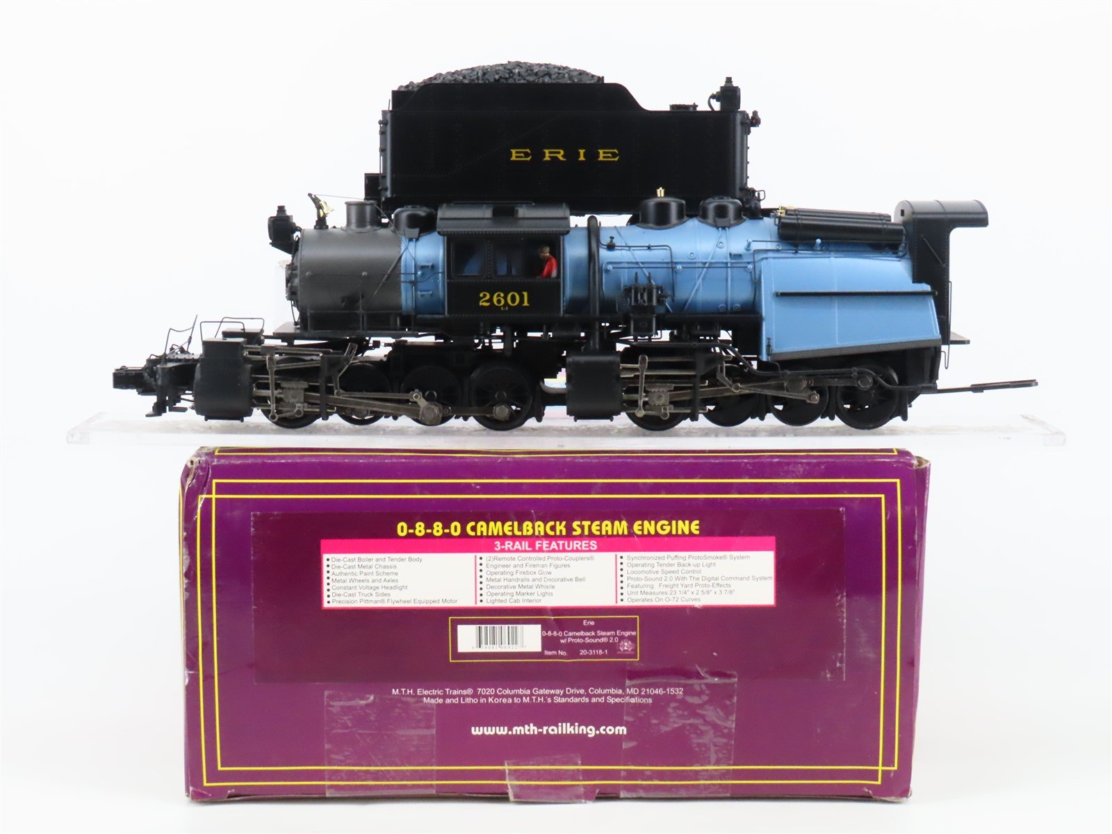 O Gauge 3-Rail MTH 20-3118-1 Erie Railway 0-8-8-0 Camelback Steam Loco #2601