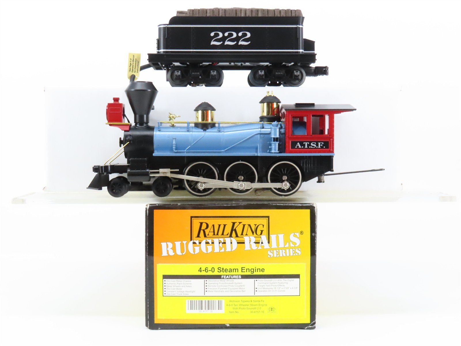 O 3-Rail MTH Railking Rugged Rails 30-4157-1E ATSF 4-6-0 Steam #222 -ProtoSound2