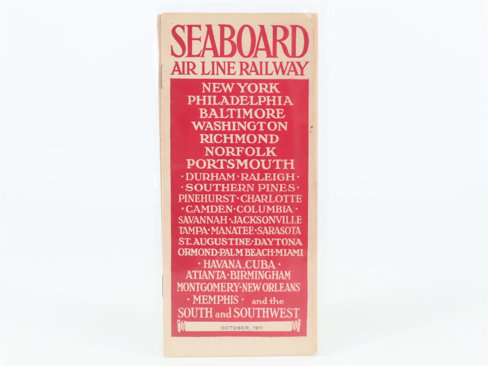 Antique SAL Seaboard Air Line Railway Public Timetable 1911