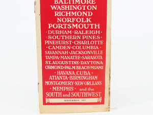 Antique SAL Seaboard Air Line Railway Public Timetable 1911
