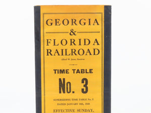 Vintage Georgia & Florida Railroad No. 3 Employee Timetable 1950