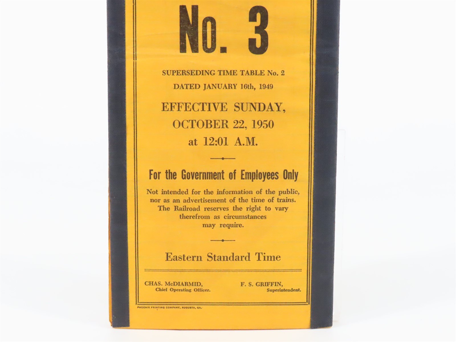 Vintage Georgia & Florida Railroad No. 3 Employee Timetable 1950