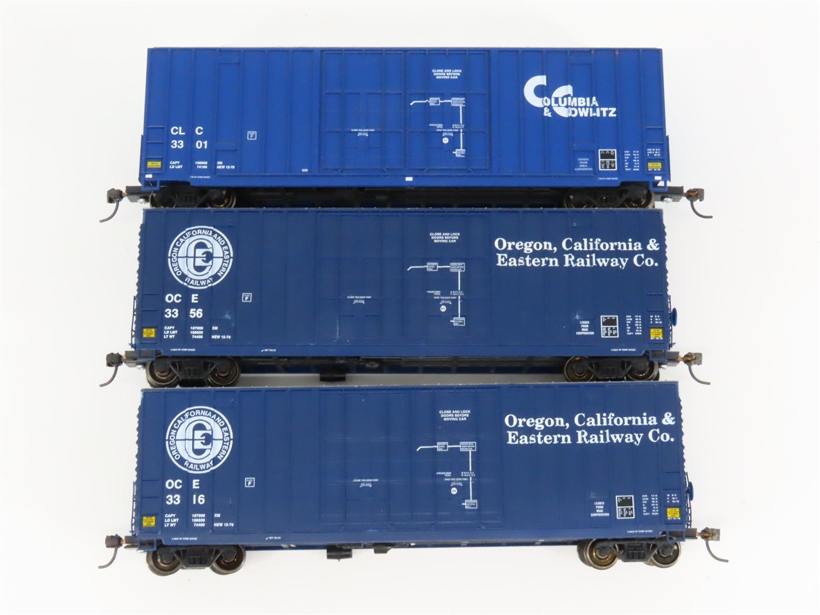 LOT of 3 HO Scale E&C Shops & LBF Company OCE/CLC Double Plug Door Box Cars
