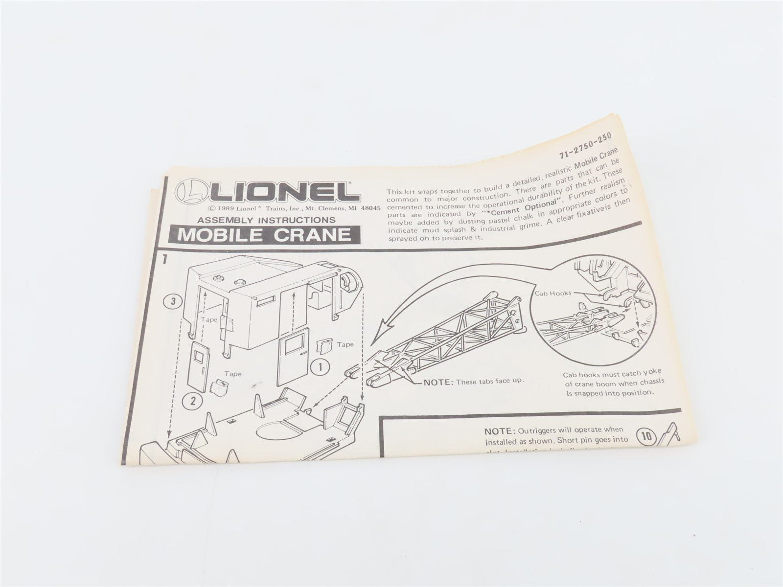 O 1/48 Scale Lionel 6-12750 Crane Assembly Kit