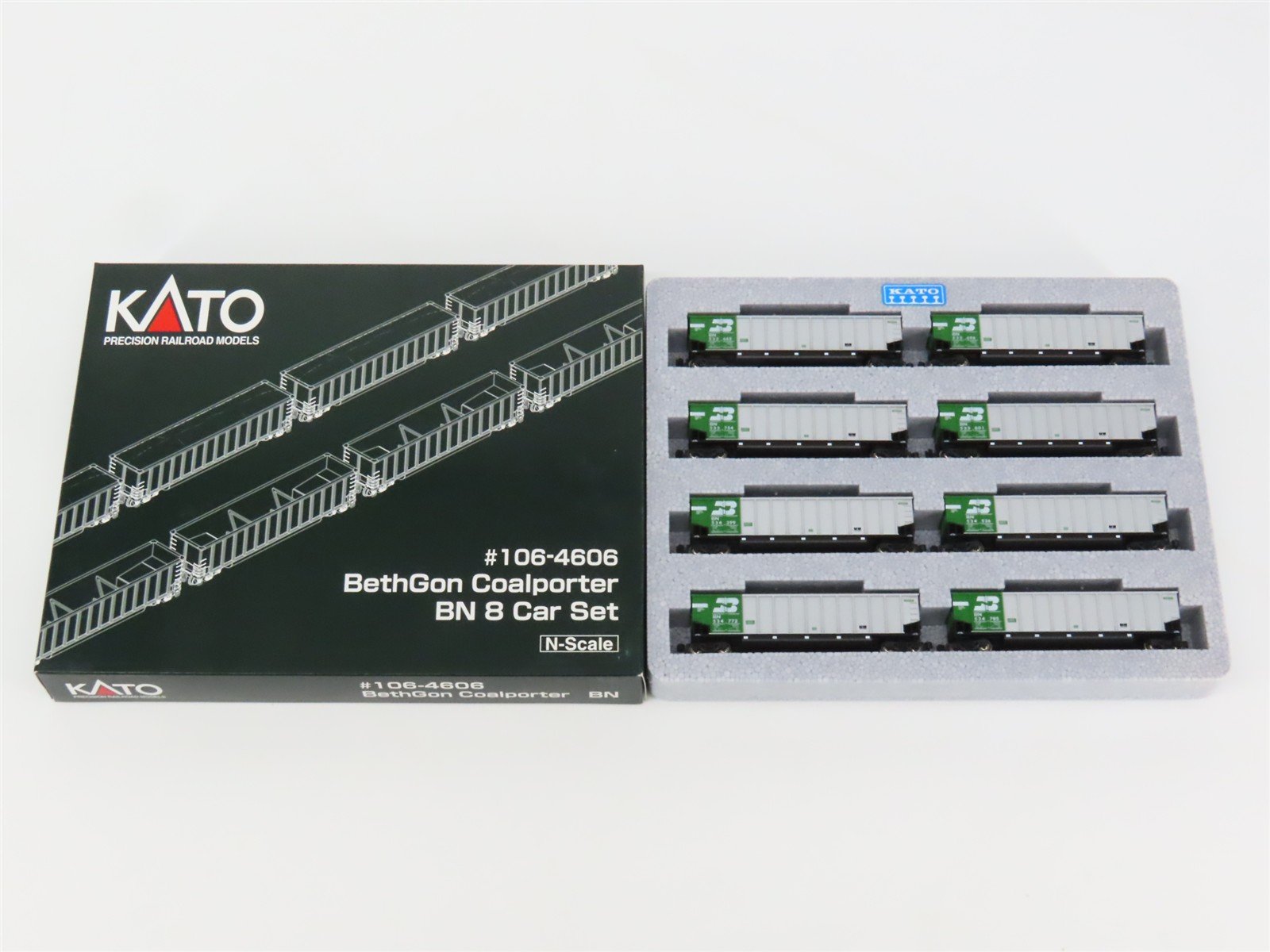 N Scale KATO #106-4606 BN Burlington Northern Railroad BethGon Coalporter 8-Pack