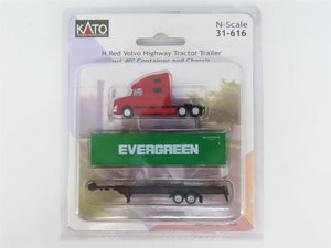 N 1/160 Scale KATO 31-616 Red Volvo Tractor w/ 40' Evergreen Container & Chassis