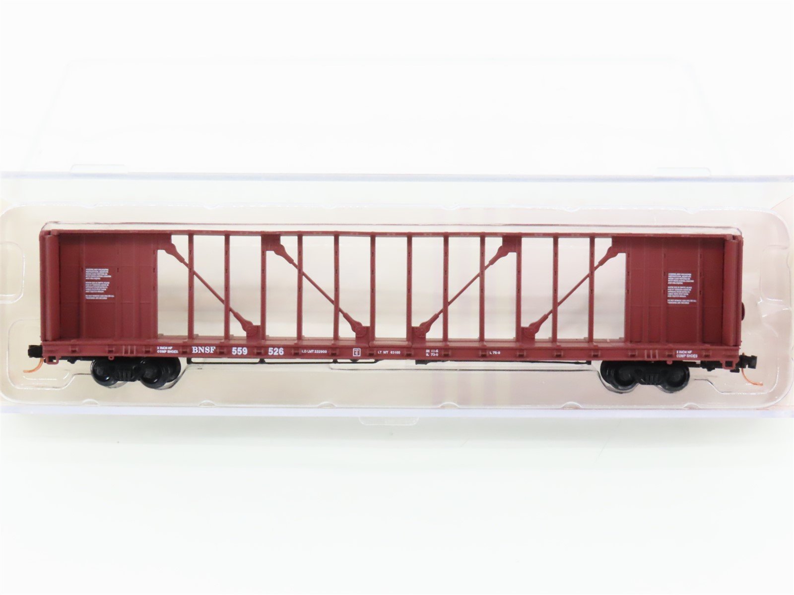 N Scale Red Caboose RN-16515-5 BNSF Railway Centerbeam Flat Car #559526