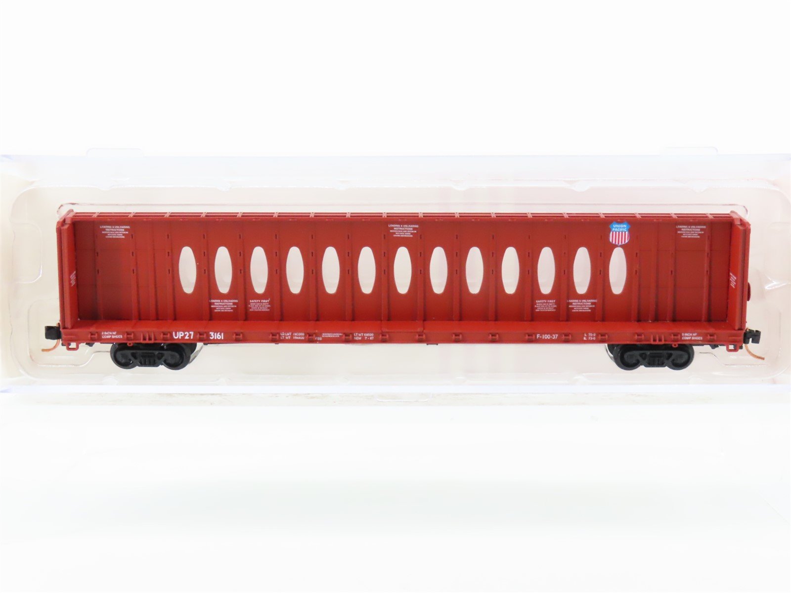 N Scale Red Caboose RN-16603-9 UP Union Pacific Centerbeam Flat Car #273161