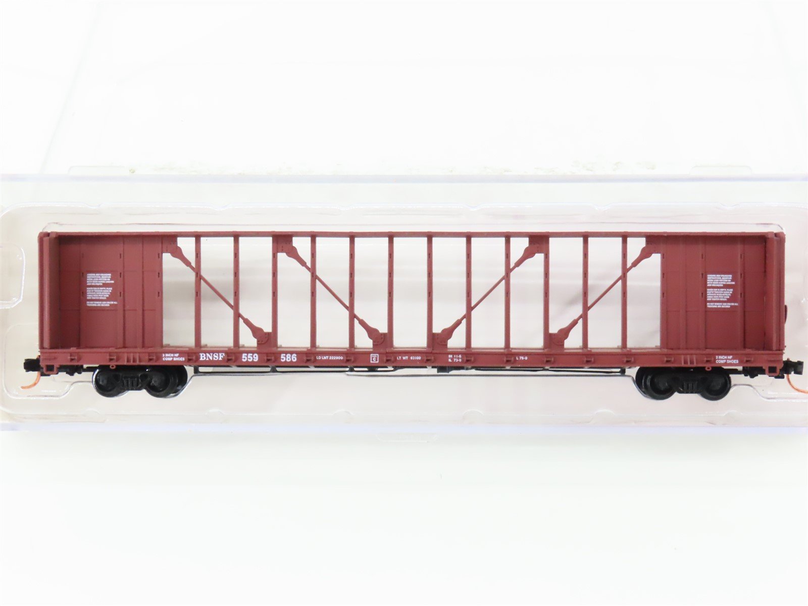 N Scale Red Caboose RN-16515-11 BNSF Railway Centerbeam Flat Car #559586